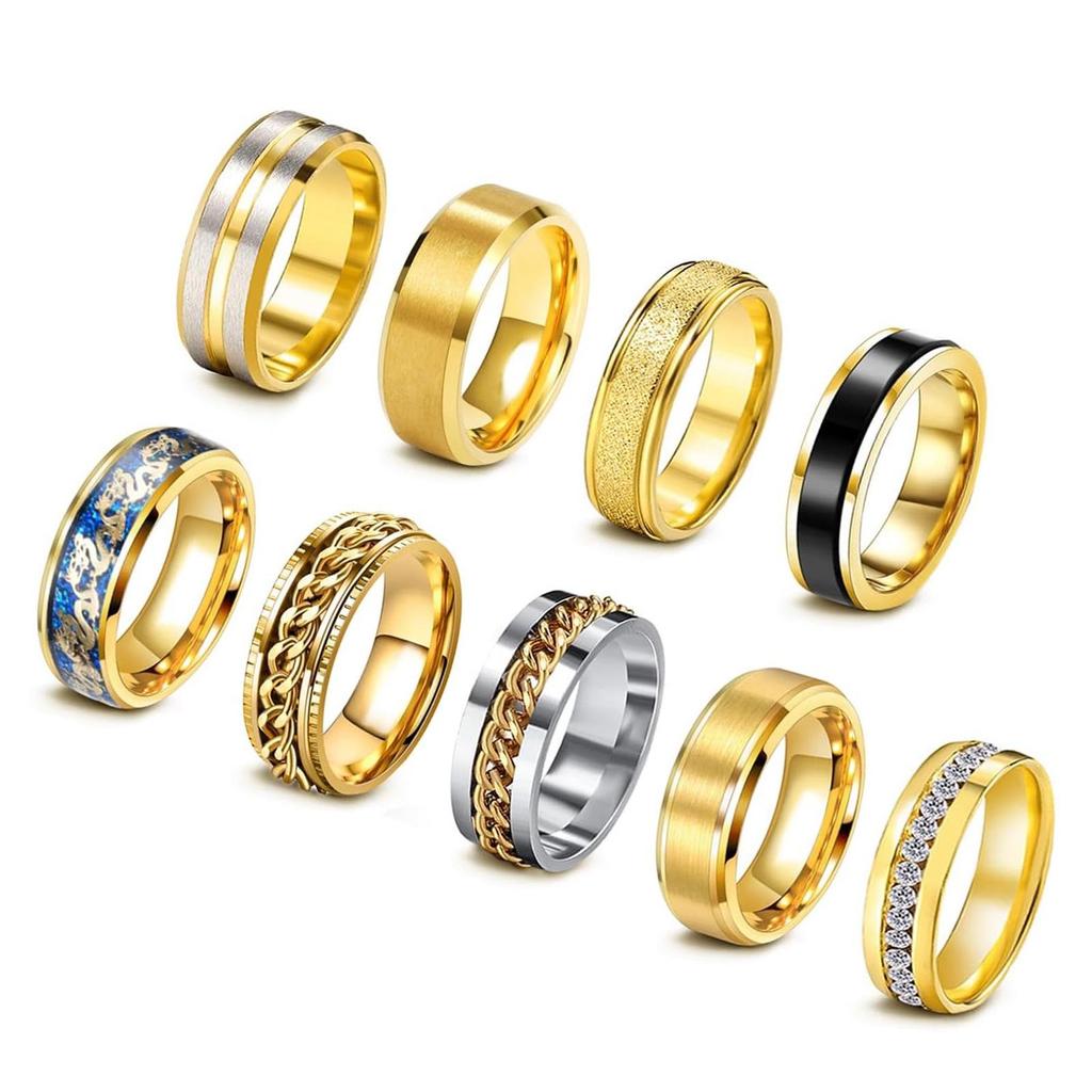 Hiyin 9-Piece Stainless Steel Rotating Decompression Ring Set