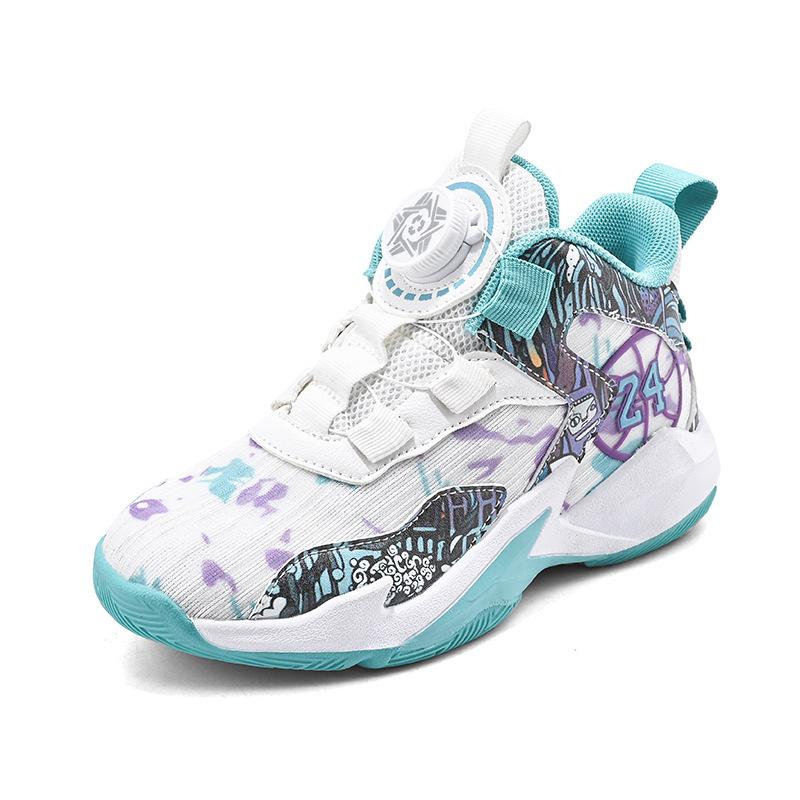 Children's professional basketball shoes 22 summer new rotating button student shock-absorbing sports shoes
