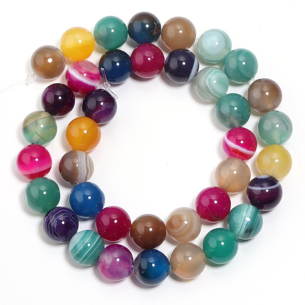 4 6 8 10 12mm Natural Agate Stone Beads Colorful Stripe Round Loose Beads For Jewelry Making DIY Bracelet Necklace Accessories