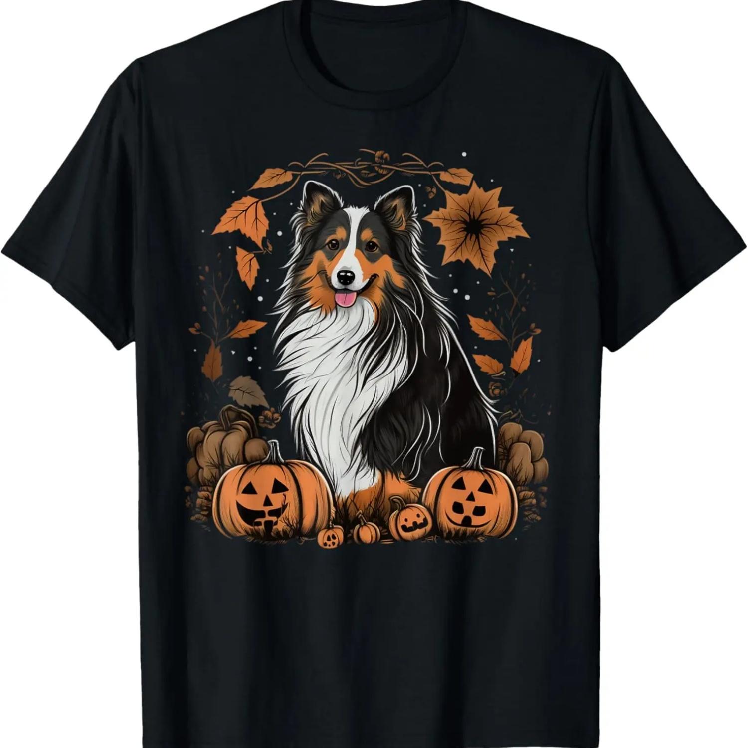 

Костюм тыквы для шетландской овчарки на Хэллоуин, футболка для шелти S чёрный