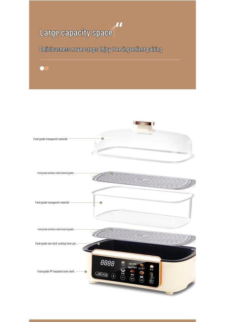 German Electric Steamer: Three-Layer, Large Capacity with Timer, Anti-Dry Protection for Stewing and Cooking.