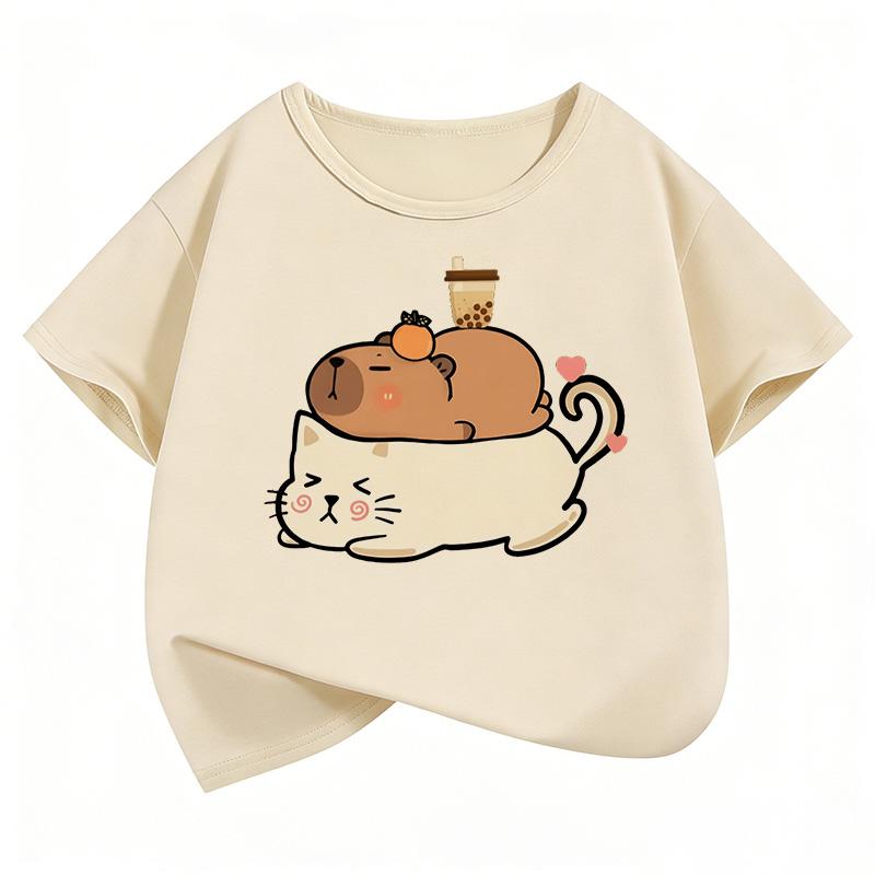 

Summer Short-sleeve Cartoon Boys and Girls Clothing Cute Cat Capybara Children s T-shirt 100