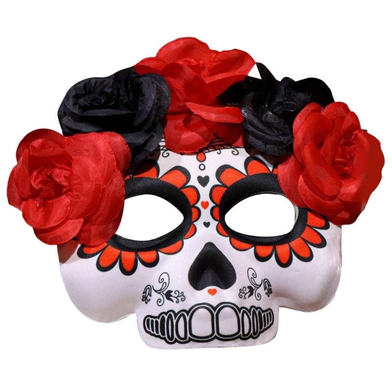 Masquerades Mask Mexicans Day of The Deads Sugar Skull Mask with Rose Decorations Fancy Dress Rose Suger Skeleton Mask