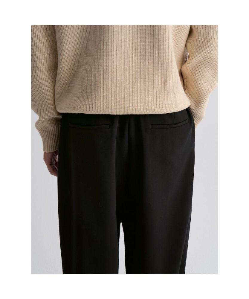8SECONDS [Everyday Slacks] Fleece-Lined Wide Tapered Fit Elastic Waist Slacks - Black