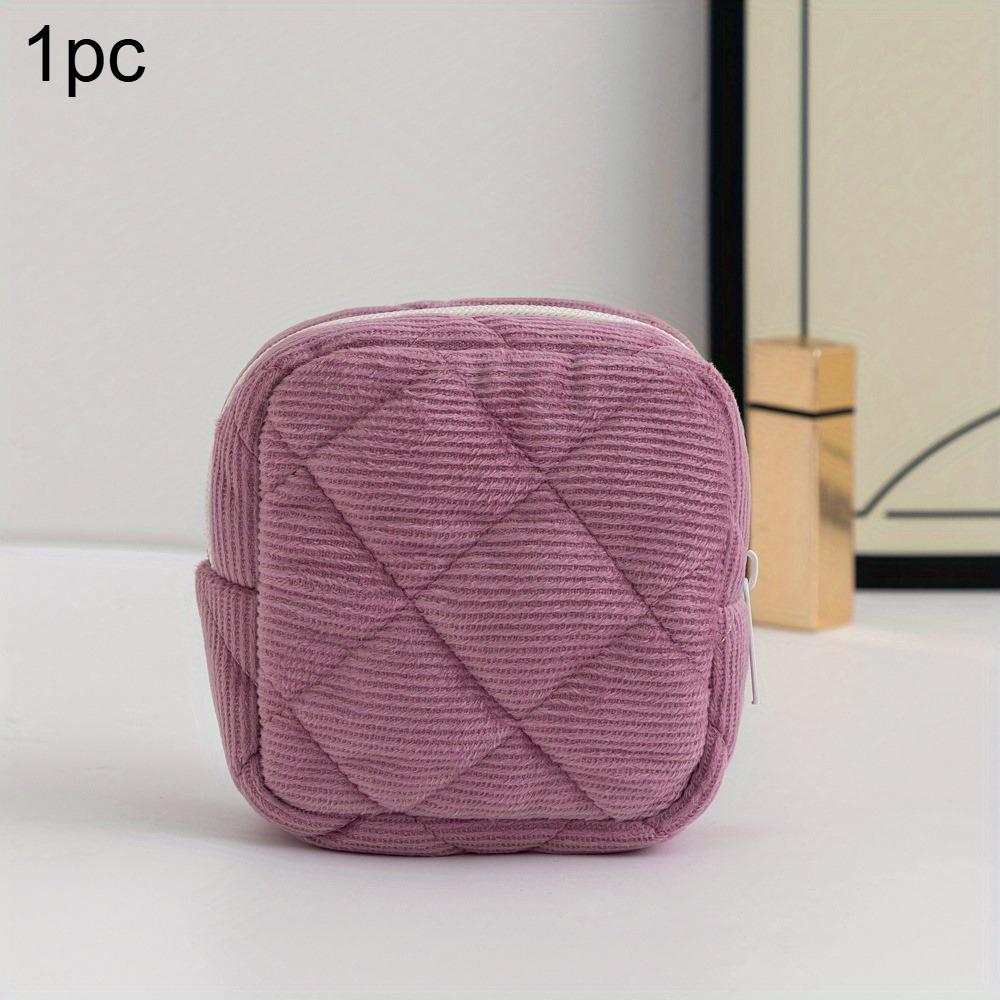 Cute Quilted Corduroy Cosmetic Bag Coin Purse Lipstick Makeup Pouch with Zipper for Travel Toiletry Storage Organizer for Women