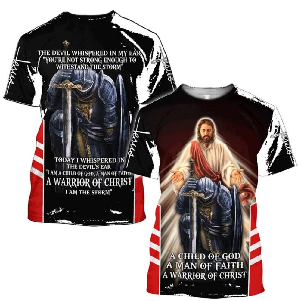 Christian Jesus Pattern T-Shirt Men Religious Believe 3D Printed T Shirts Unisex Short Sleeve Fashion Casual Streetwear Tee Top