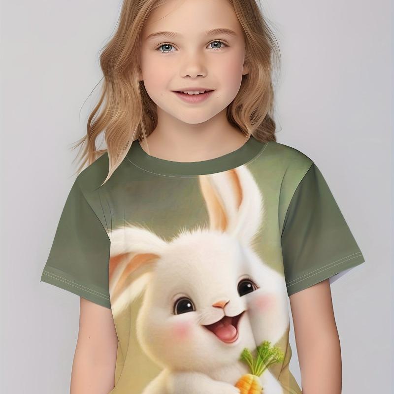 Odzież Dziecięca Ubrania dla Dziewczynki Koszulka z Krótkim Rękawem dla Dziewczynki Nadruk Kawaii ze Zwierzętami Uroczy Top dla Dziewczynki Letnia Odzież Dziecięca Dziewczęce Ubrania