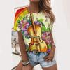 Summer Guitar Instrument Floral 3D Print T-Shirts Women Casual Short Sleeve Round Neck T Shirt Harajuku Tees Top Female Clothing