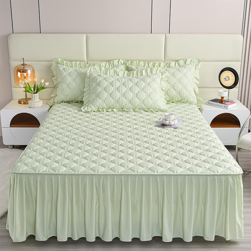 

3 шт. Элегантная серебристая стеганая юбка для кровати с оборками - Мягкая, удобная, идеально подходит для декора спальни, гостиной, гостевой комнаты, декора спальни 150*200CM