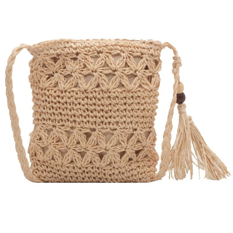 New Mobile Phone Bag Hollow Straw Women's Bag Versatile Fringed Vacation Beach Woven Shoulder Satchel