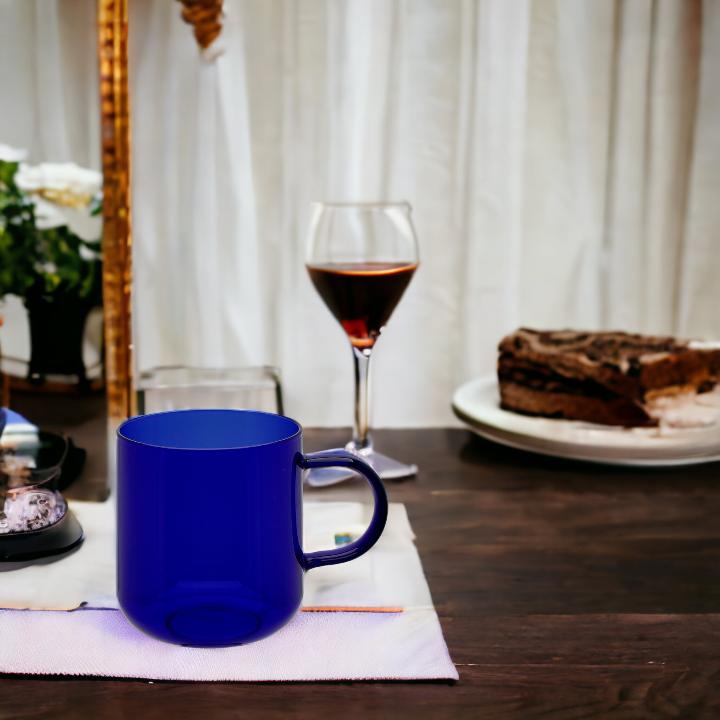GLASS MUG FOR COFFEE AND TEA 310 Ml. 8.7 Cm NAVY BLUE