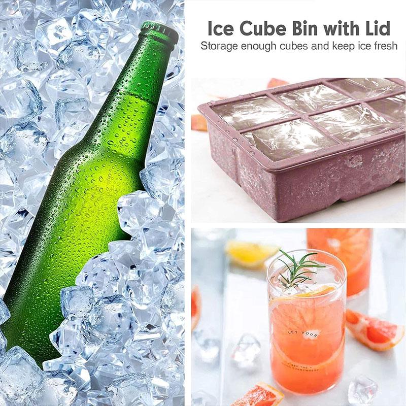 6/15 Grid Big Square Ice Cube Trays Flexible Silicone Ice Cube Molds with Lid Stackable Ice Cube Maker for Freezer Containers