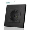 Black 16A German Standard Socket Panel with Double USB + Type C, Concealed European Installation