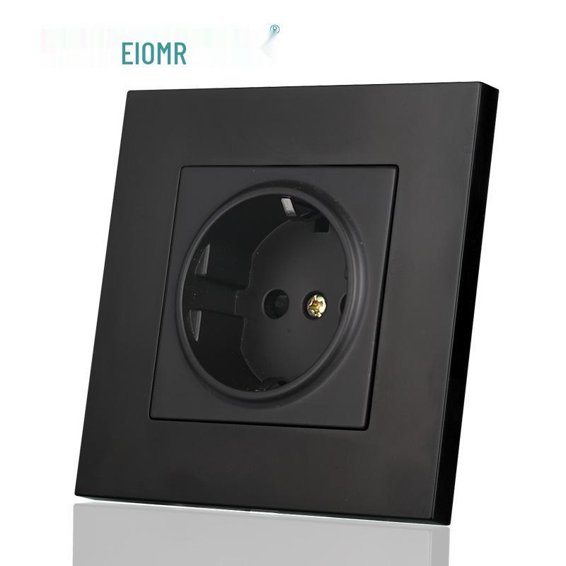 Black 16A German Standard Socket Panel with Double USB + Type C, Concealed European Installation
