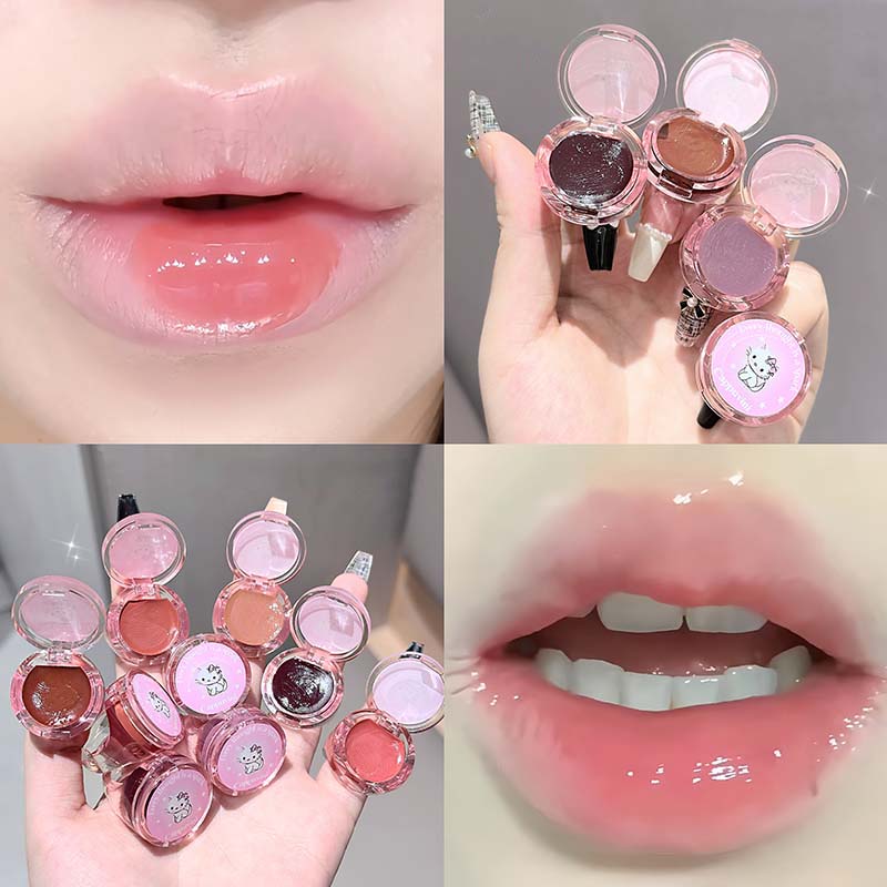Diamond Crystal Glitter Lip Gloss Matte Red Brown Lip Tint Cute Cat Ring Lip Gloss Moisturizer Non Stick To Korean Make Up