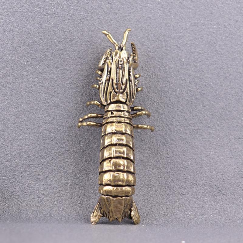 Brass Mantis Shrimp Collectible Figurine Desktop Ornament Solid Metal Marine Animal Decor for Home Desk Housewarming Gift