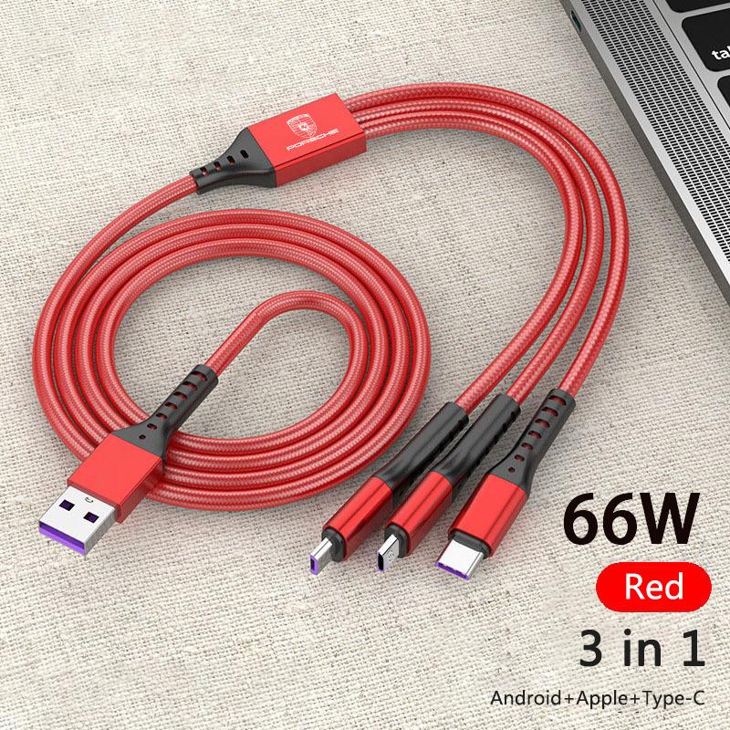 3 in 1 Car Micro Type C Cable Fast Charging Data USB Cables For Porsche 911 718 Cayenne Cayman Panamera Macan Taycan Boxster 928