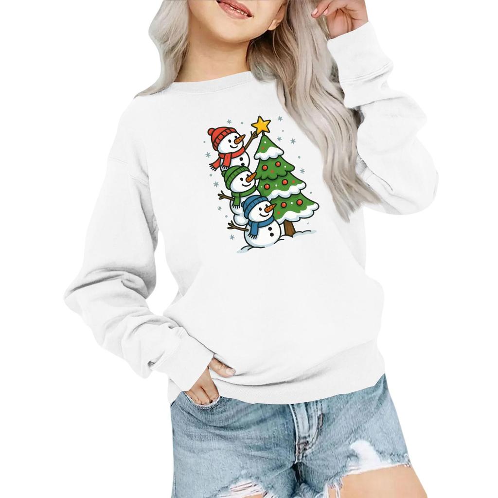 Kids' Fashion Loose-Fit Casual Long-Sleeve Christmas Print Oversized Crewneck Sweatshirt
