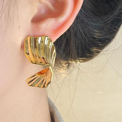 S925 Silver Needle Unique European & American Earrings - 2024 Trendy Metallic Pleated Ear Studs for Women