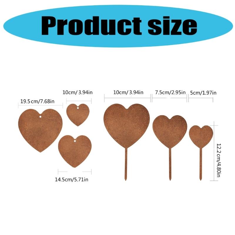 3pcs Heart Garden Stakes Weatherproof Metal Art Iron Stakes for Enhancing Garden Pathway and Outdoor Space Ornament