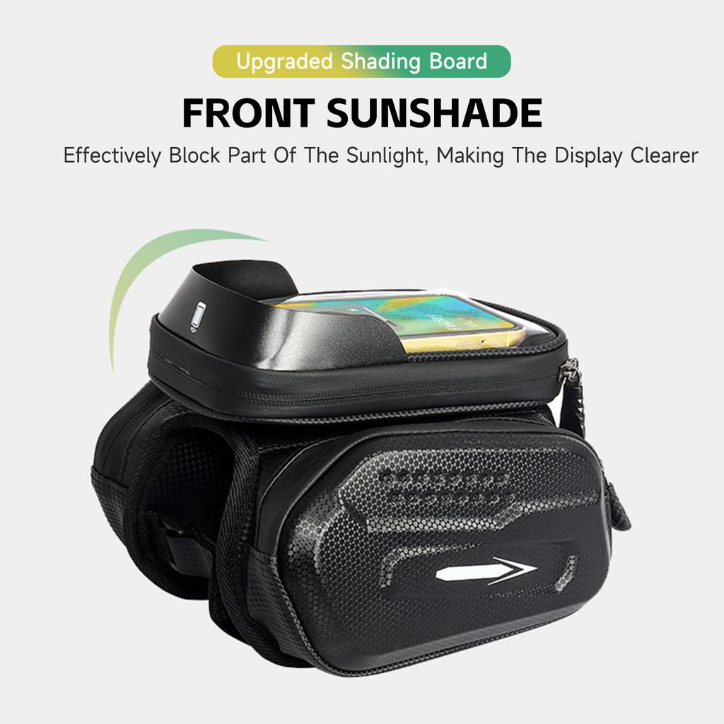 Bike Top Tube Bag Hard Exterior with Bike Phone Holder Bag Touchscreen Compatible Hdphone   Large Capacity Rainproof Riding Accessories