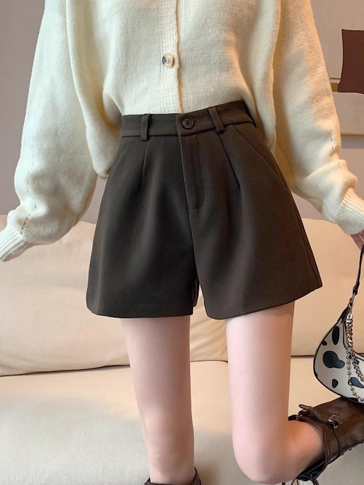 Women's High-Waist Woolen Shorts - Stylish Korean Wide-Leg Boot Pants for Autumn and Winter