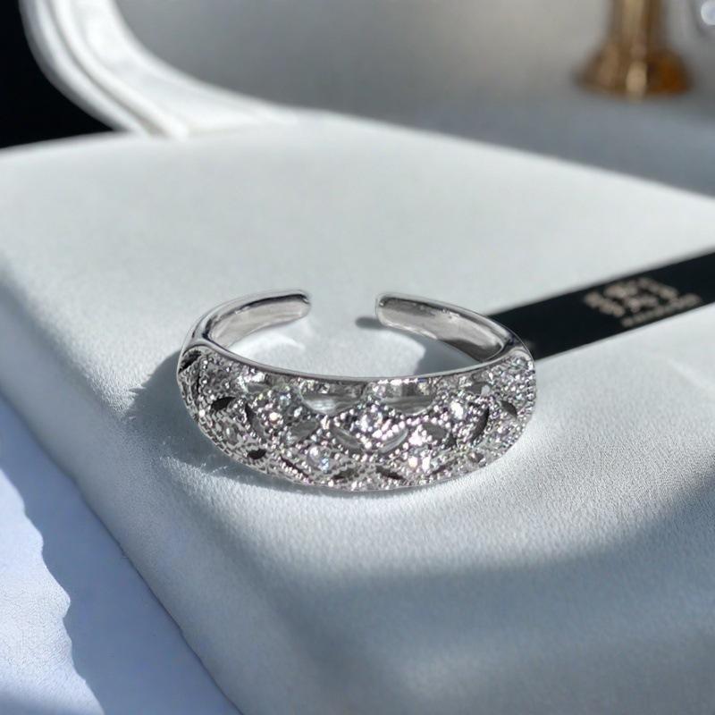 Full Diamond Zircon Bow Open Ring Niche Design Retro Temperament High-End Ring