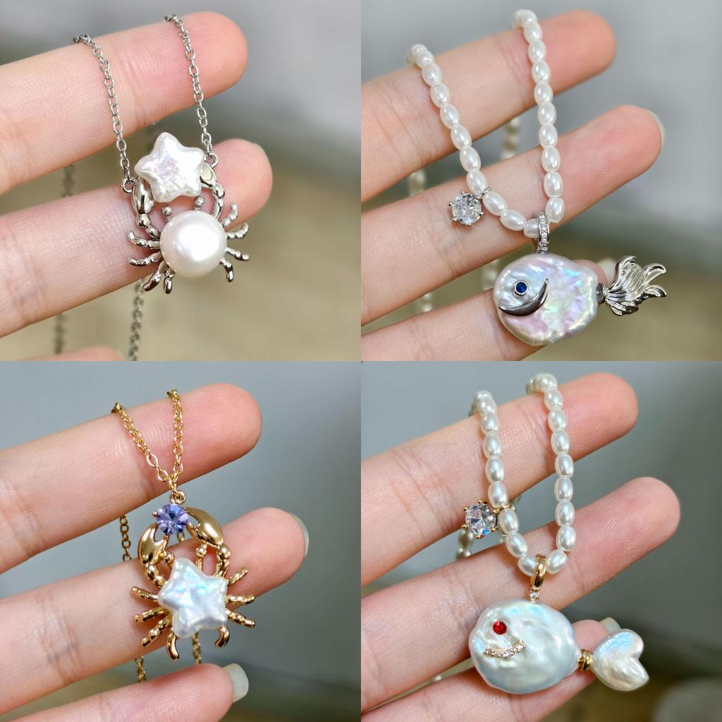 Ocean Pearl Pendant Necklace With Zircon Fish Charm For Women And Men