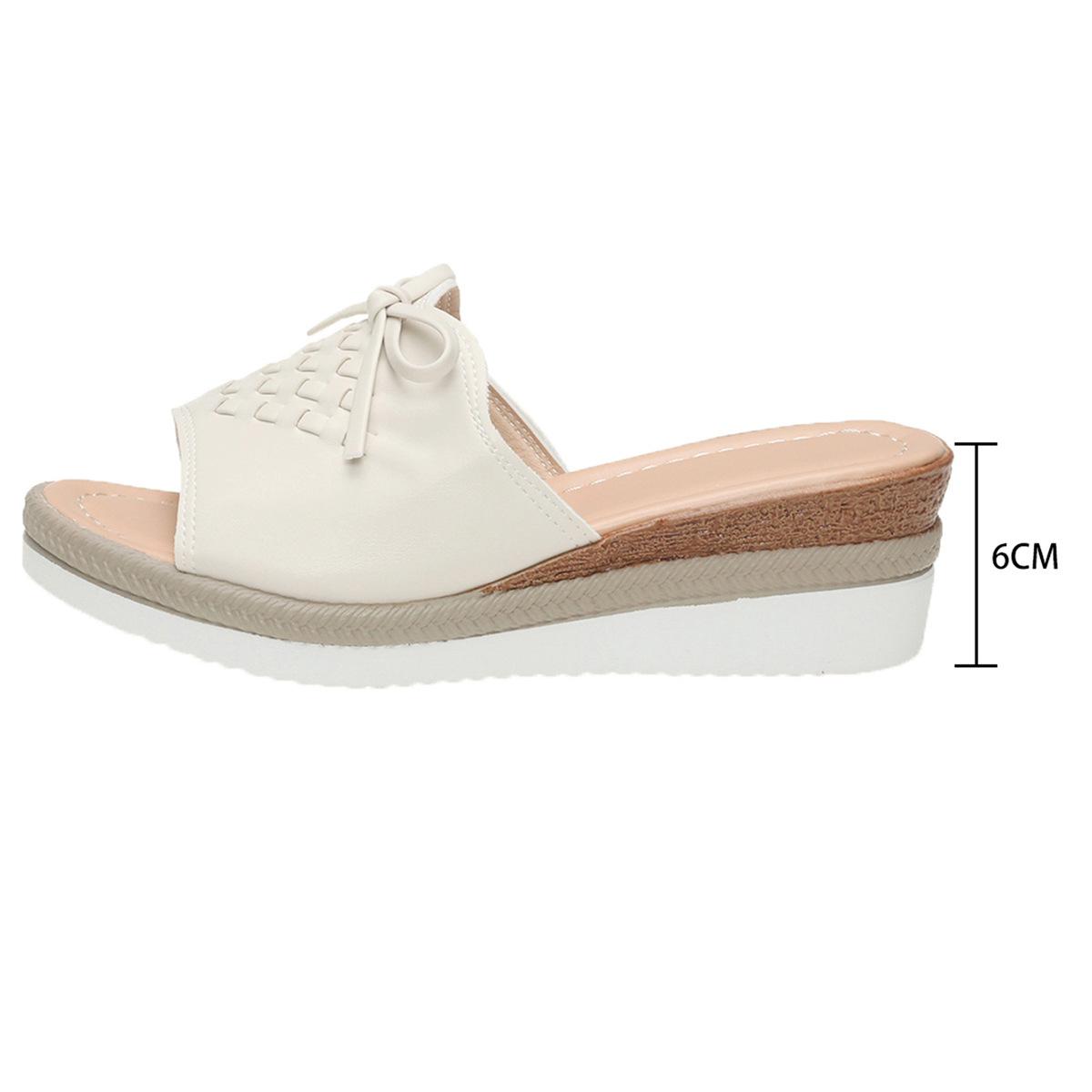 

Fashion non-slip bow wedge heel sandals women s large size 2025 new round head retro casual cool slippers women 43