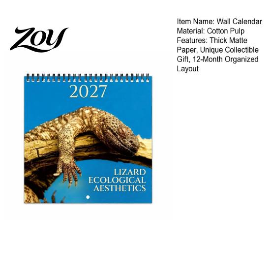 Lizard Collector Items 2025 Wall Calendar 12 Month Hanging Monthly Planner with Thick Schedule Organizer Matte Paper and Double Coil Binding for Home