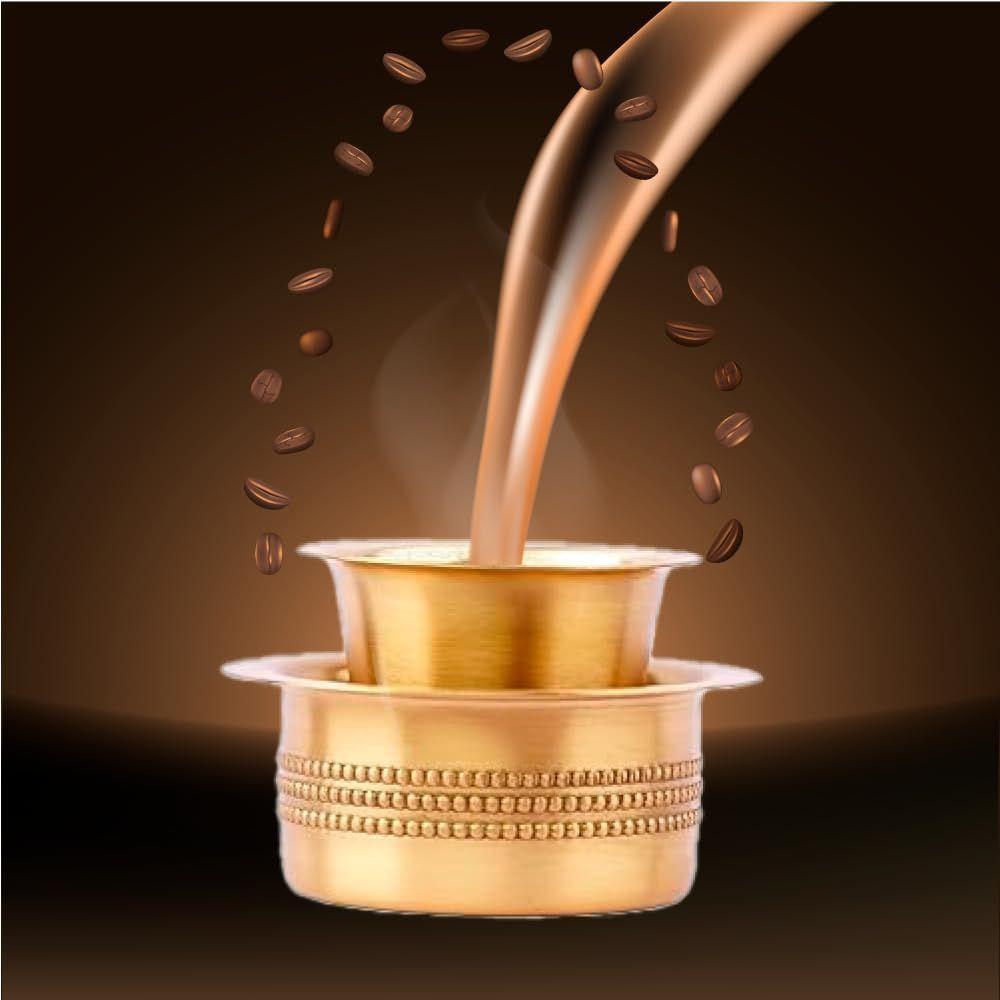 Indian Brass Coffee Cup Dawara Dabara Tumbler for Serving Filter Coffee, Tea Traditional Kumbakonam Brass Dabara - Dotted | Matt - 150ml (Set of 6)