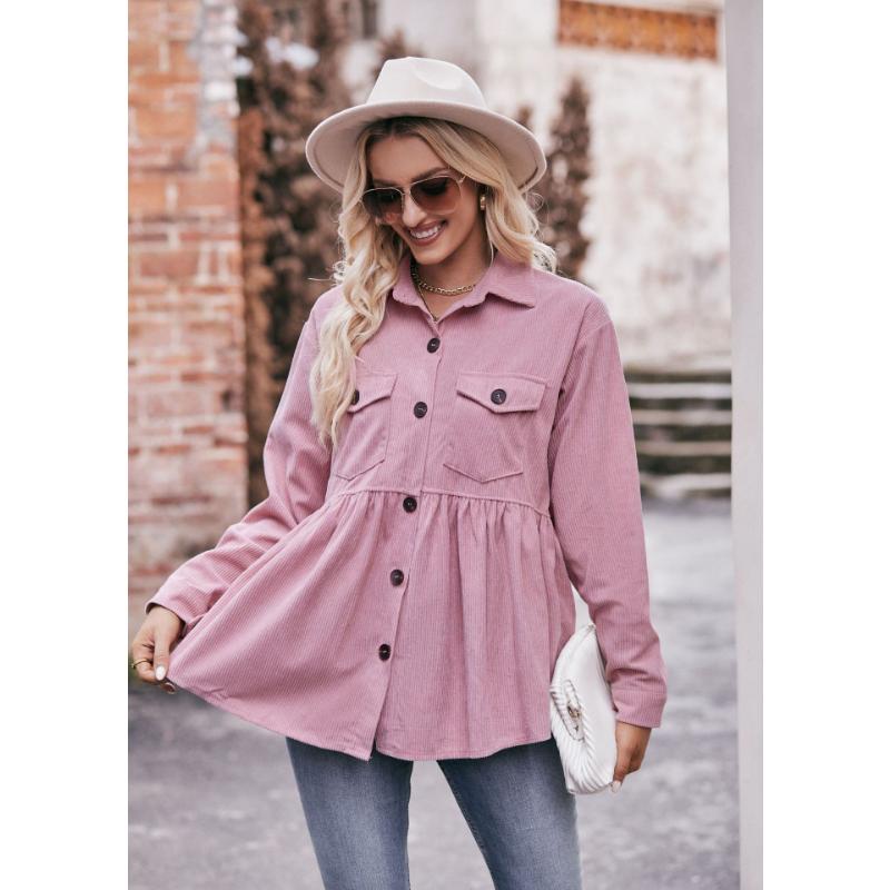 Spring and Autumn Women's Shirts Long Sleeve Tops Casual Corduroy Shirt