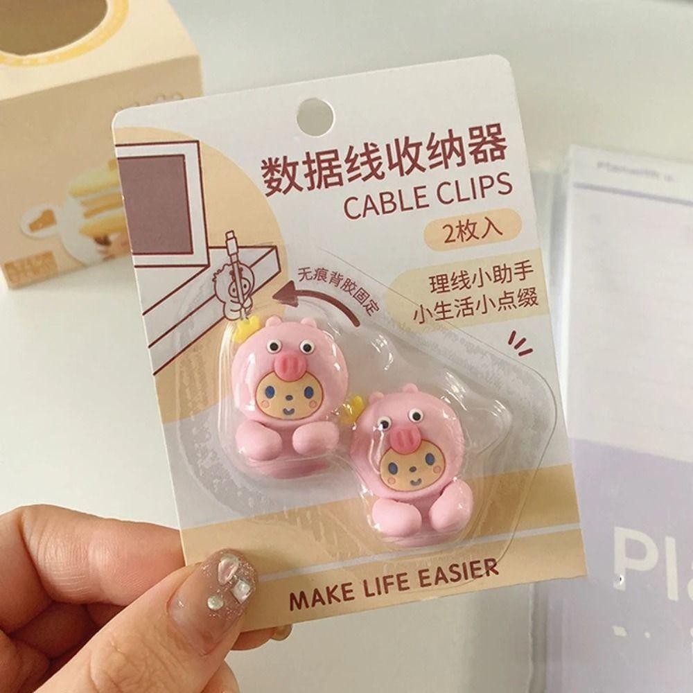 2Pcs Desk Organizer Cartoon Cable Holder PVC Cable Clamp Kawaii Cute Cartoon Clamp Clips