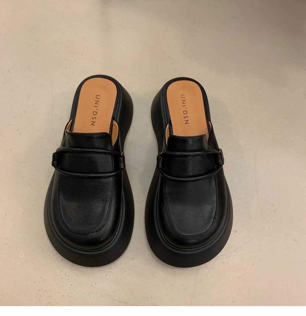 Zhike Japanese Retro Shoes Platform Sole One-pedal Leather Bag Head Women's Shoes Spring and Summer 2025 New Slippers Women's Outer Wear