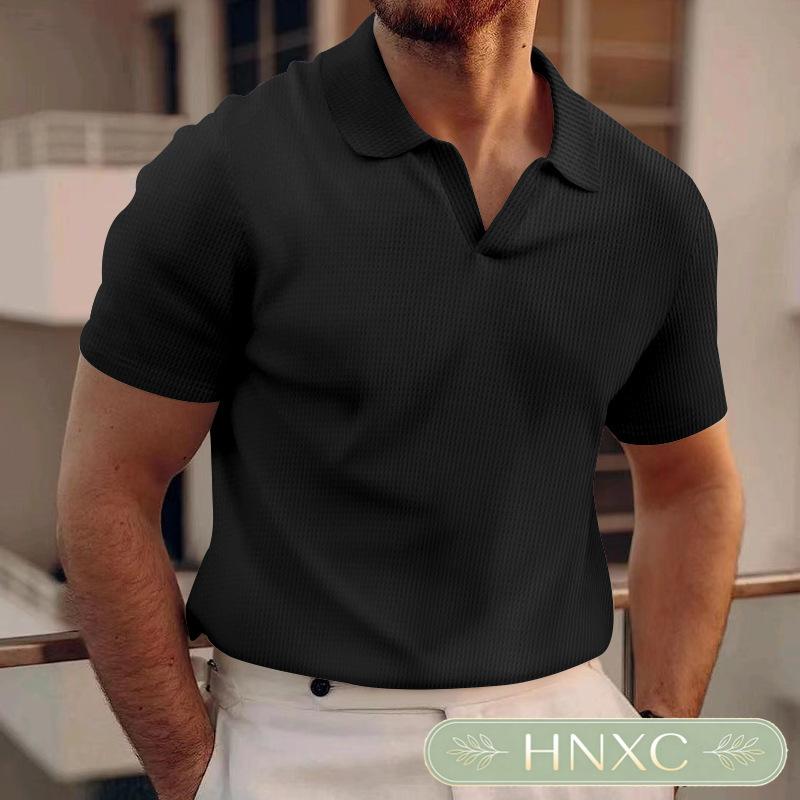 HNXC Men's Fashion Casual Summer Spring POLO Neck Short Sleeve Blouses & Shirts Classic Exquisite