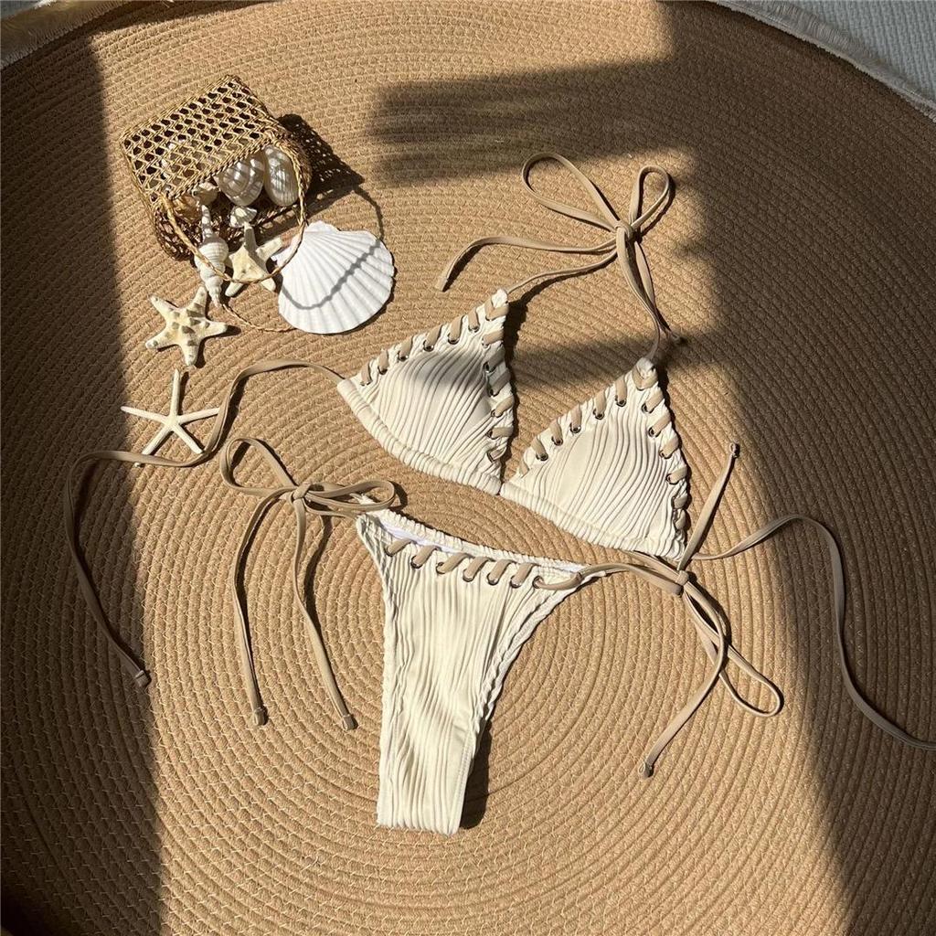 8 Colors Halter Ribbed High Leg Cut Bikini Female Swimsuit Women Swimwear Two-pieces Bikini set Bather Bathing Suit Swim