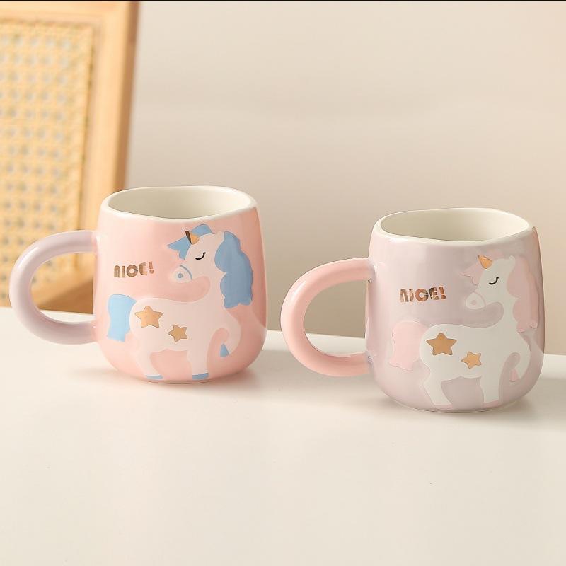 Unicorn Creative Personality Keramický šálek Kancelářský šálek kávy Studentský hrnek Roztomilý dívčí pár šálek vody