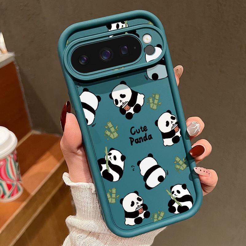 Cute Pandas Pattern Soft Phone Case For Google Pixel 9 Pro XL 8 Pro 8A TPU Matte Shockproof Lens Protection Bumper Cover