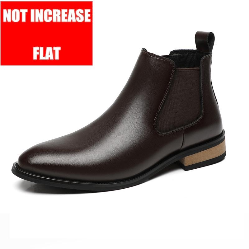 

Men s Chelsea Boots High Quality Leather Casual Boots 6CM Height Increasing Leather Shoes Plush Warm Winter Boots Business Botas 38