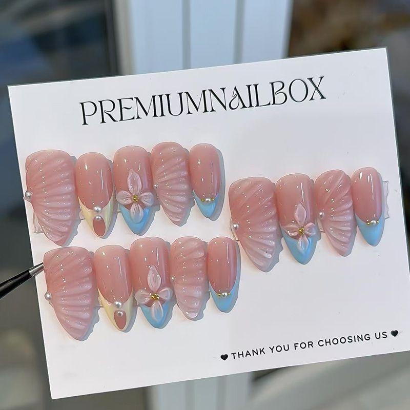 European And American 3D Three-Dimensional Manicure Wearing Nail, Sweet And Cute Macaron French Flower Wearing Nail Jelly glue + rubbing strips