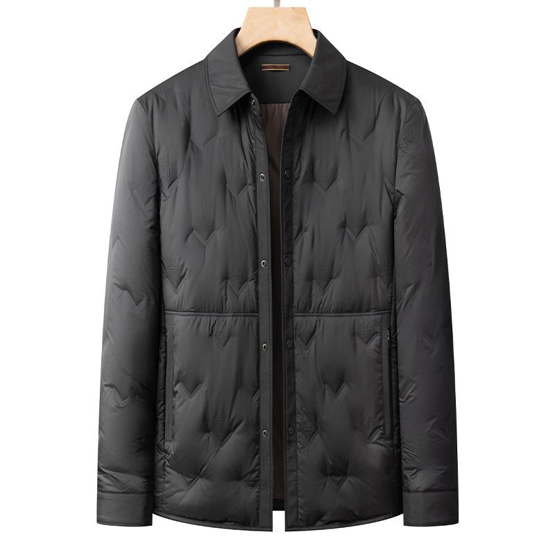 

Men s Winter Lightweight Down Jacket - Middle-aged Lapel Business Casual Outerwear, Dad Style Trendy 190 чорний