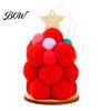 Festive Home Decoration Plush Christmas Tree Ornament, Cute Pom Balls Tree-Shaped Hanging Pendant Round with Star Topper for Wreath Party Handmade