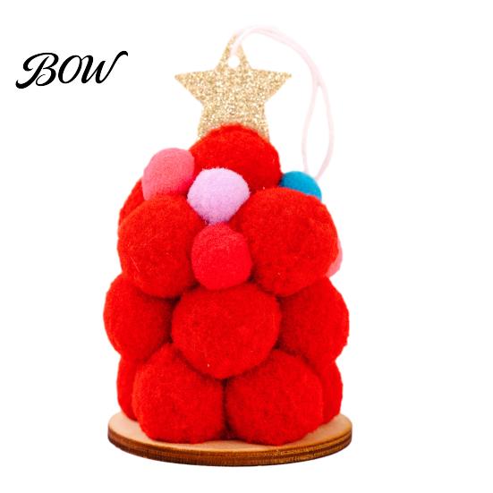 Festive Home Decoration Plush Christmas Tree Ornament, Cute Pom Balls Tree-Shaped Hanging Pendant Round with Star Topper for Wreath Party Handmade