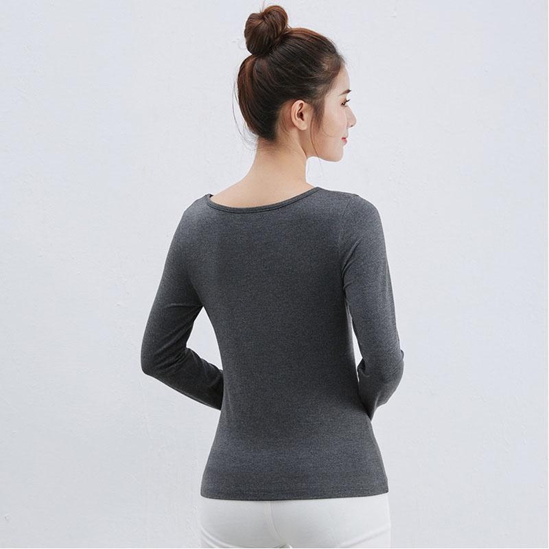 Klassisches Baumwollmischgewebe Damen Langarm Einfarbiges T-Shirt mit zeitlosem Reiz