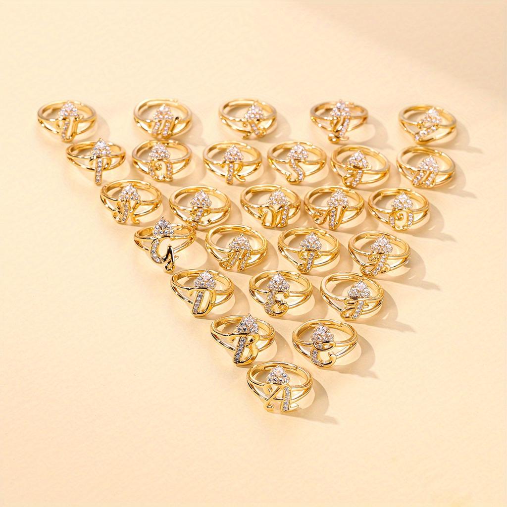 Bague de princesse en Zircon, couleur dorée, 26 lettres anglaises, anneau d'ouverture réglable, bijoux de mariage, cadeau de saint valentin, 1 pièce