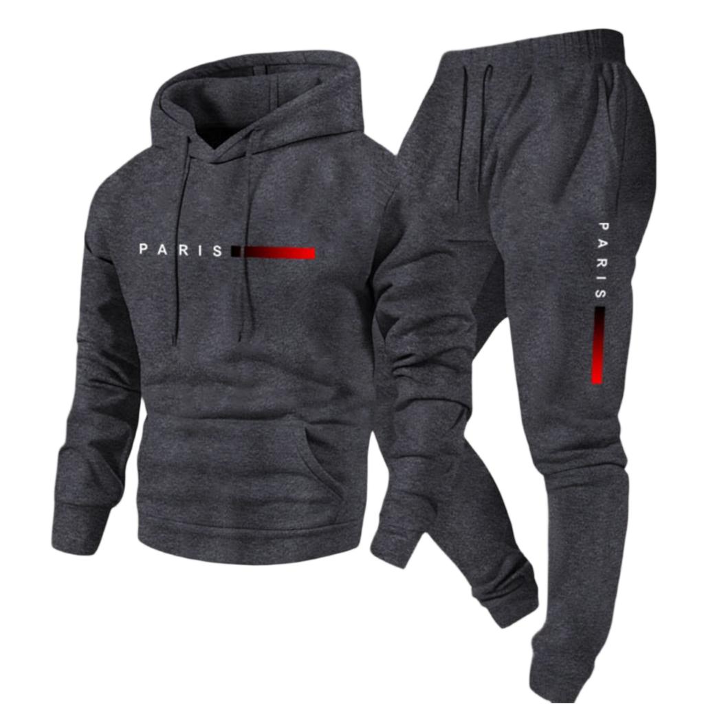 Men's Casual Color Letter-printed Sweatshirt Set, Men's Fleece Hooded Drawstring Sweatshirt And Sweatpants Two-piece Set