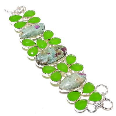 Rubinfuchsit, Chalcedon Edelstein 925 Sterling Silber Schmuck Armband 8" B1K22