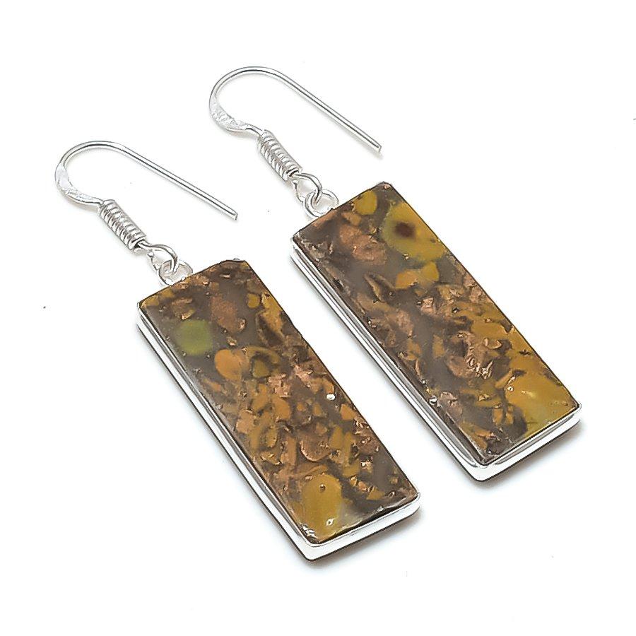 Натуральный Фруктовый Яшмовый Самоцвет Серьга из Серебра 925 Пробы 2,01  AEE-10701