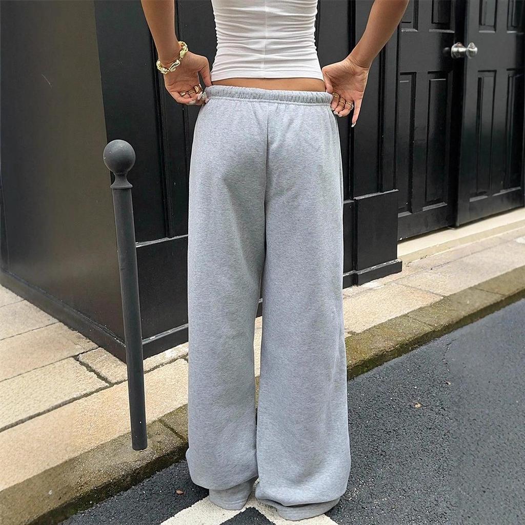 Women's Mid Low Waist Drawstring Wide Leg Sweatpants Casual Loose Straight Leg Track Pants