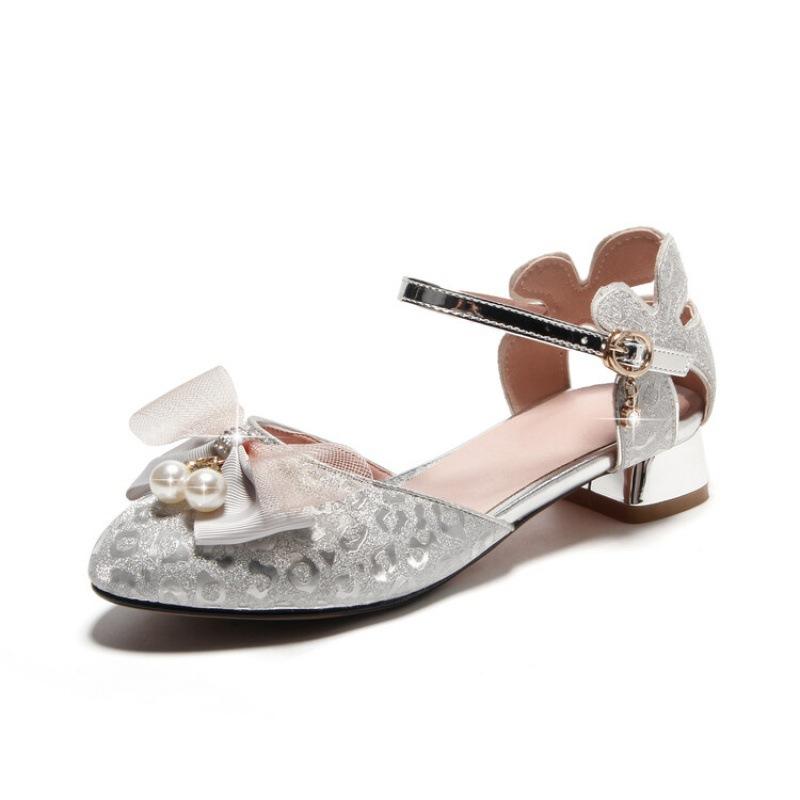 New girls sandals medium and older children's sandals bow high heel princess shoes summer rubber sole student children's sandals